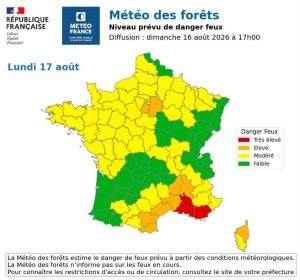 Lundi 17 août – Risque incendie très élevé